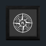 Compass star emblem monogram black and white gift box<br><div class="desc">Compass star in black and white with emblems wanderlust,  nature,  travel and explore that are customizable so you can write your own texts. In the centre of the star is a personalized monogram. Perfect for nature lovers hikers and travellers.</div>
