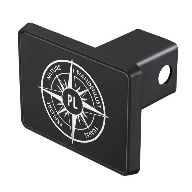 Compass star emblem monogram black and white hitch cover (Top Right)