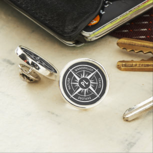 Compass star emblem monogram black and white lapel pin