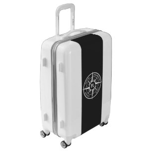 Compass star emblem monogram black and white luggage