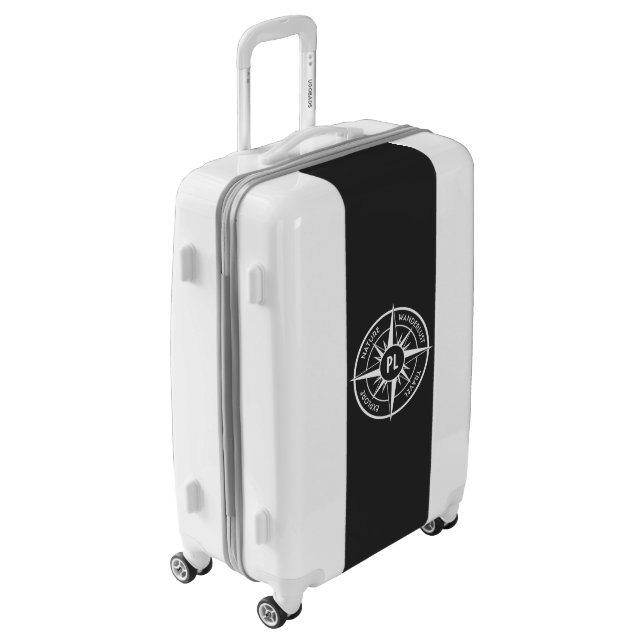 Compass star emblem monogram black and white luggage (Rotated Left)