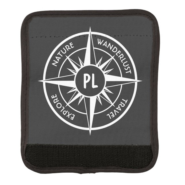 Compass star emblem monogram black and white luggage handle wrap (Front)