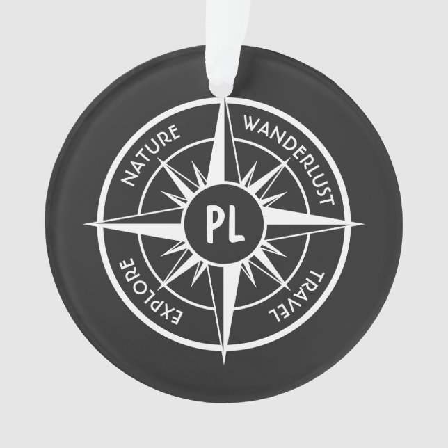 Compass star emblem monogram black and white ornament (Front)