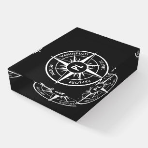 Compass star emblem monogram black and white paperweight