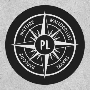 Compass star emblem monogram black and white patch