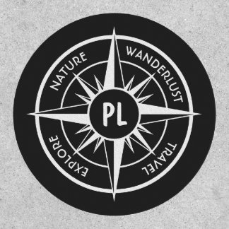 Compass star emblem monogram black and white patch
