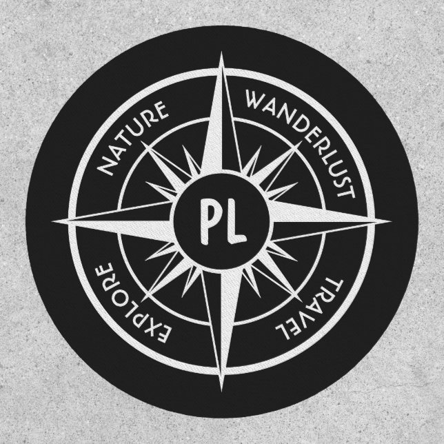 Compass star emblem monogram black and white patch (Front)