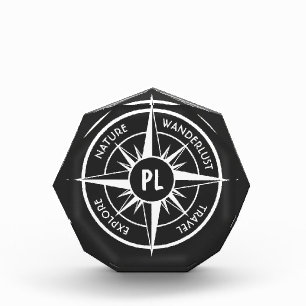 Compass star emblem monogram black and white photo block