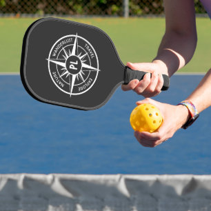Compass star emblem monogram black and white pickleball paddle