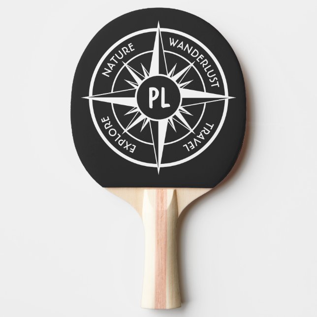 Compass star emblem monogram black and white ping pong paddle (Front)