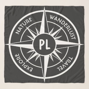Compass star emblem monogram black and white scarf