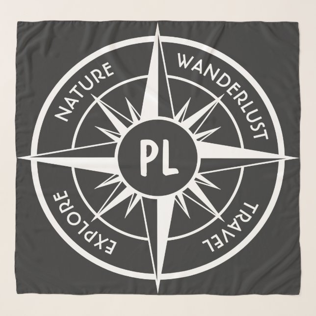 Compass star emblem monogram black and white scarf (Front)