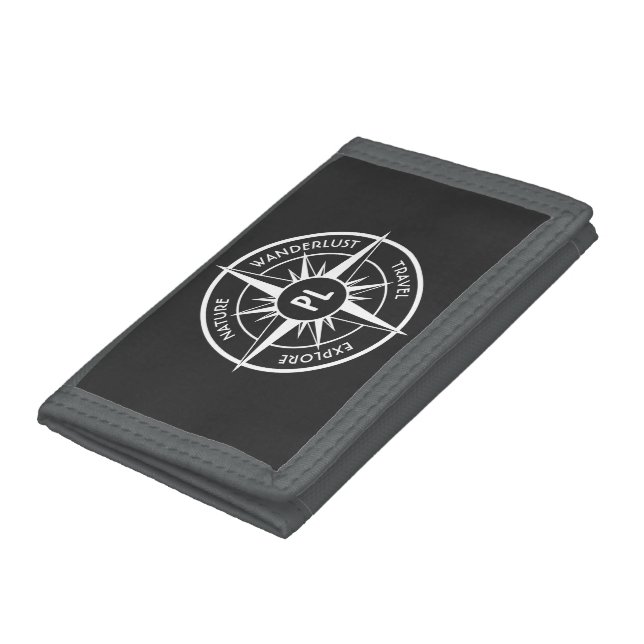 Compass star emblem monogram black and white trifold wallet (Bottom)