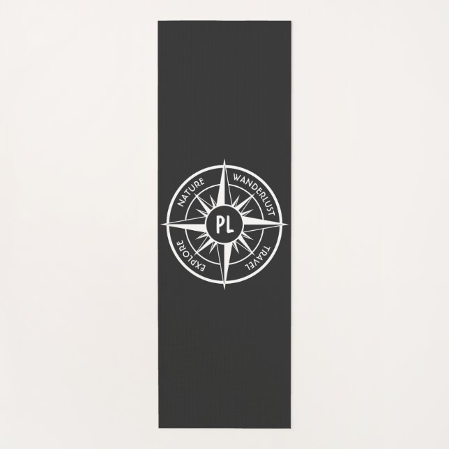 Compass star emblem monogram black and white yoga mat (Front)