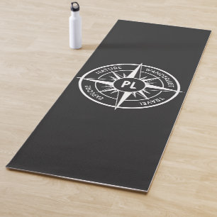 Compass star emblem monogram black and white yoga mat