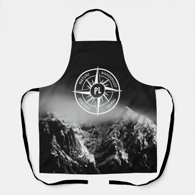 Compass star emblem monogram dramatic mountains apron (Front)