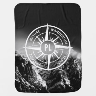 Compass star emblem monogram dramatic mountains baby blanket