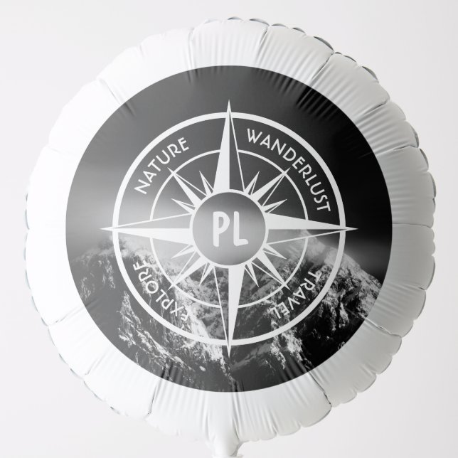 Compass star emblem monogram dramatic mountains balloon (Front)