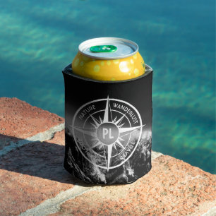 Compass star emblem monogram dramatic mountains can cooler