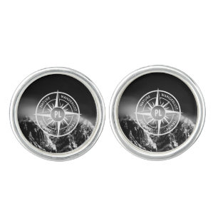 Compass star emblem monogram dramatic mountains cufflinks