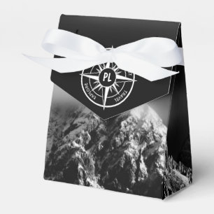 Compass star emblem monogram dramatic mountains favor boxes