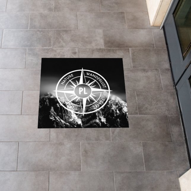 Compass star emblem monogram dramatic mountains floor decals (Restaurant)