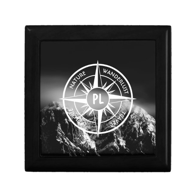 Compass star emblem monogram dramatic mountains gift box (Front)