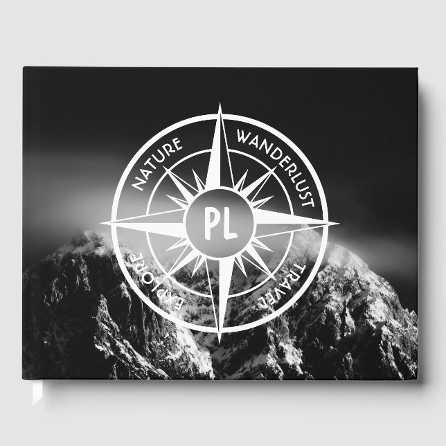 Compass star emblem monogram dramatic mountains guest book (Front)