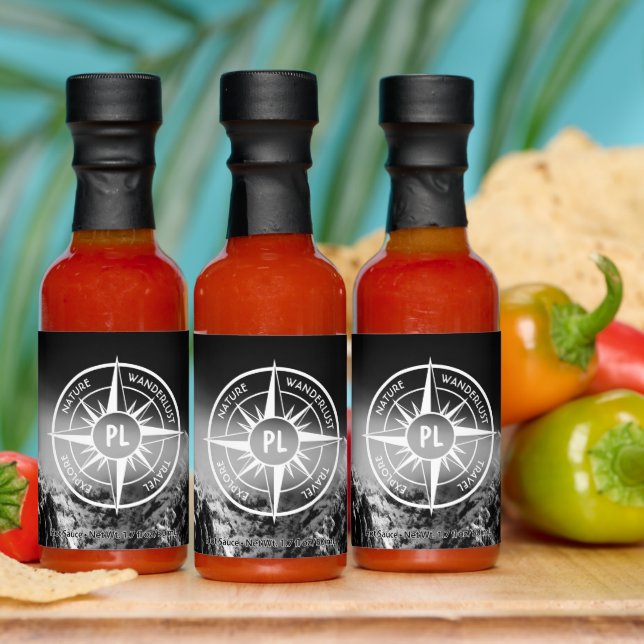Compass star emblem monogram dramatic mountains hot sauces (Multi)