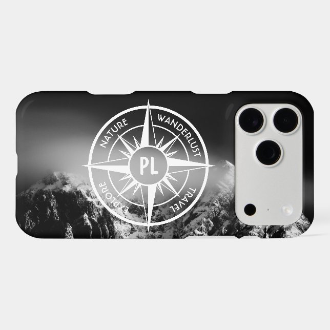 Compass star emblem monogram dramatic mountains iPhone case (Back Horizontal)