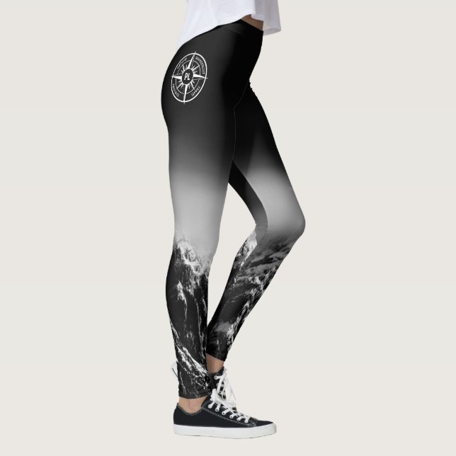Compass star emblem monogram dramatic mountains leggings (Right)
