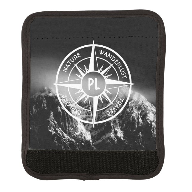 Compass star emblem monogram dramatic mountains luggage handle wrap (Front)