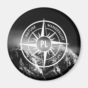 Compass star emblem monogram dramatic mountains magnet