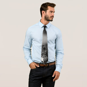 Compass star emblem monogram dramatic mountains neck tie