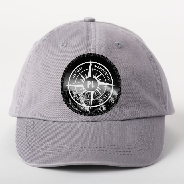 Compass star emblem monogram dramatic mountains patch (On Headwear)