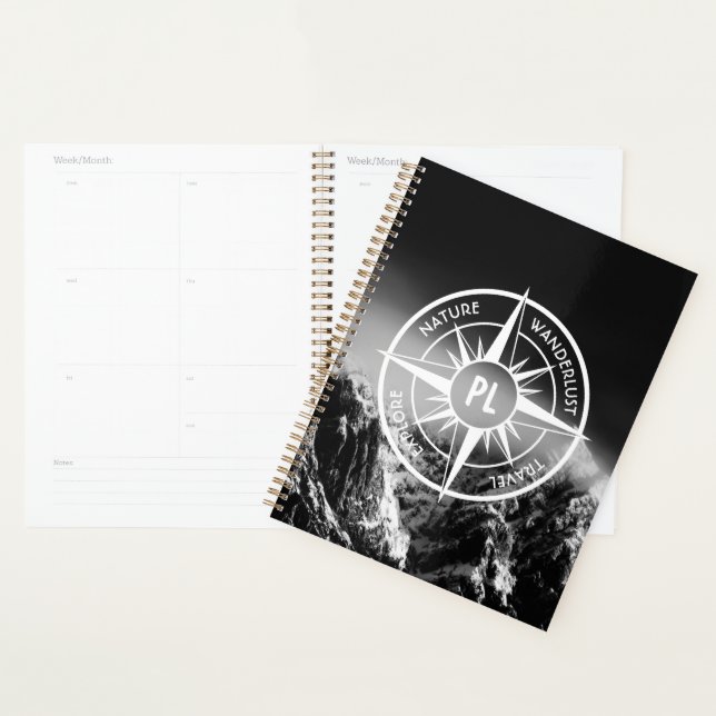 Compass star emblem monogram dramatic mountains planner (Display)