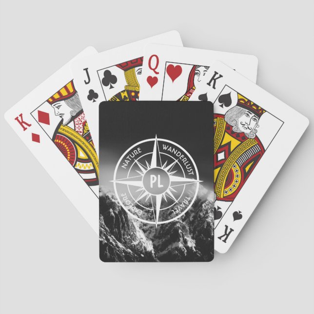 Compass star emblem monogram dramatic mountains poker cards (Back)
