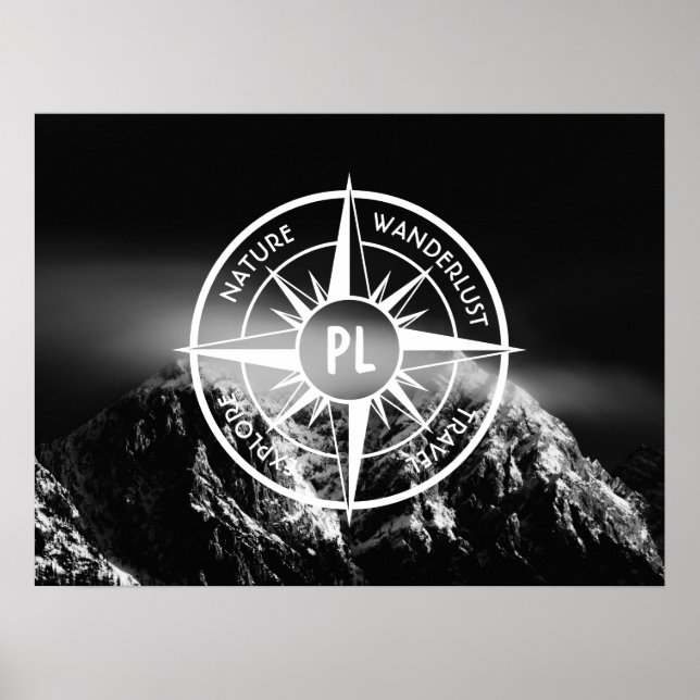 Compass star emblem monogram dramatic mountains poster (Front)