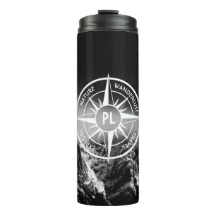 Compass star emblem monogram dramatic mountains thermal tumbler