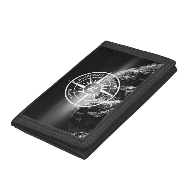Compass star emblem monogram dramatic mountains trifold wallet (Bottom)