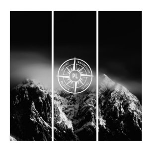 Compass star emblem monogram dramatic mountains triptych