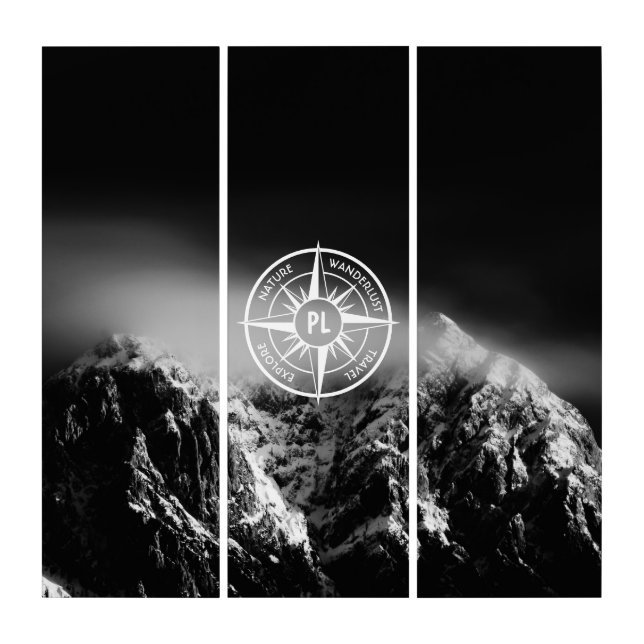 Compass star emblem monogram dramatic mountains triptych (Front)