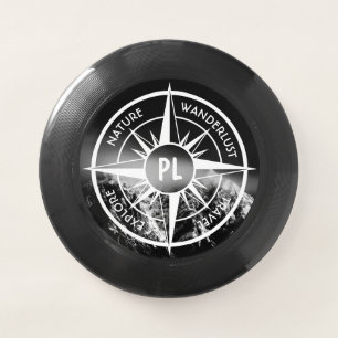 Compass star emblem monogram dramatic mountains Wham-O frisbee