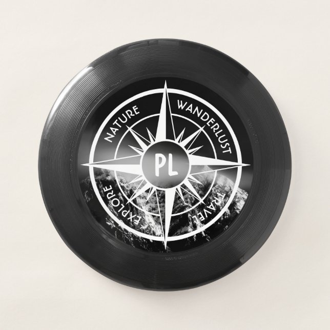 Compass star emblem monogram dramatic mountains Wham-O frisbee (Front)