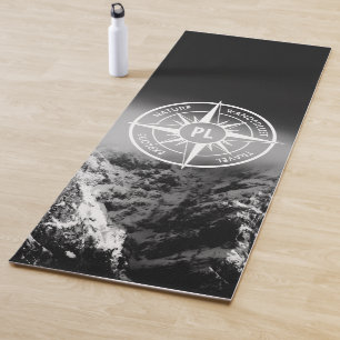 Compass star emblem monogram dramatic mountains yoga mat