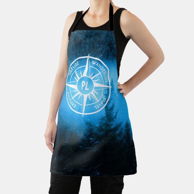 Compass star emblem monogram fog in spruce forest apron (Insitu)