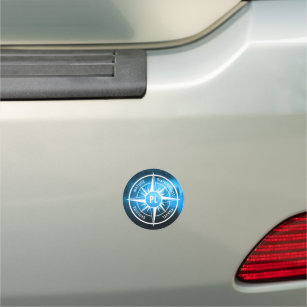 Compass star emblem monogram fog in spruce forest car magnet