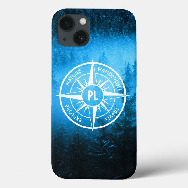 Compass star emblem monogram fog in spruce forest Case-Mate iPhone case (Back)