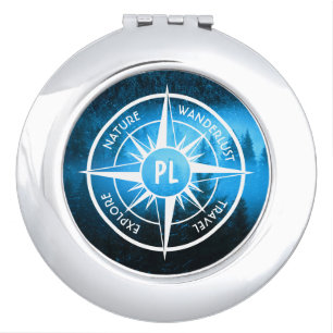 Compass star emblem monogram fog in spruce forest compact mirror