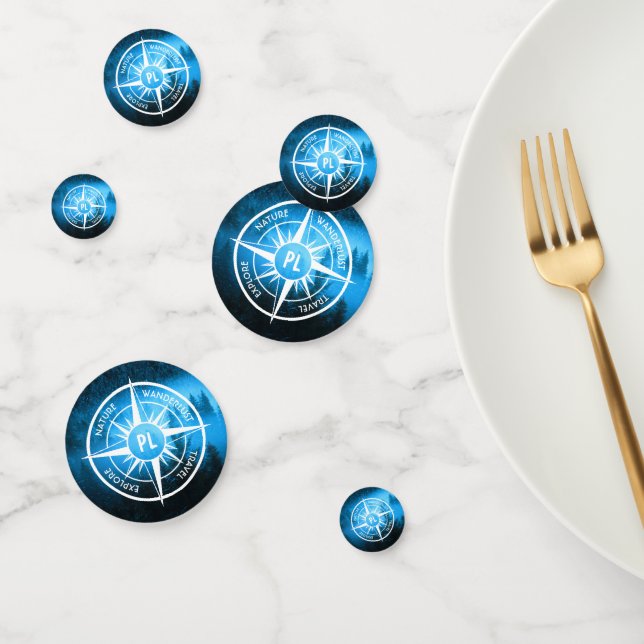 Compass star emblem monogram fog in spruce forest confetti (Group)